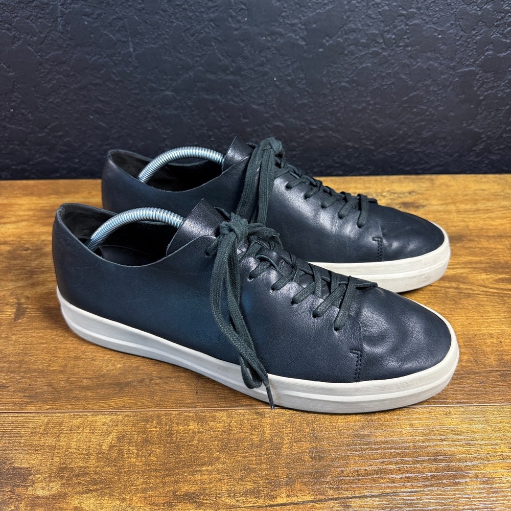 Vince Fulton Black Leather Low Top Sneaker Mens 10.5 M EU 44